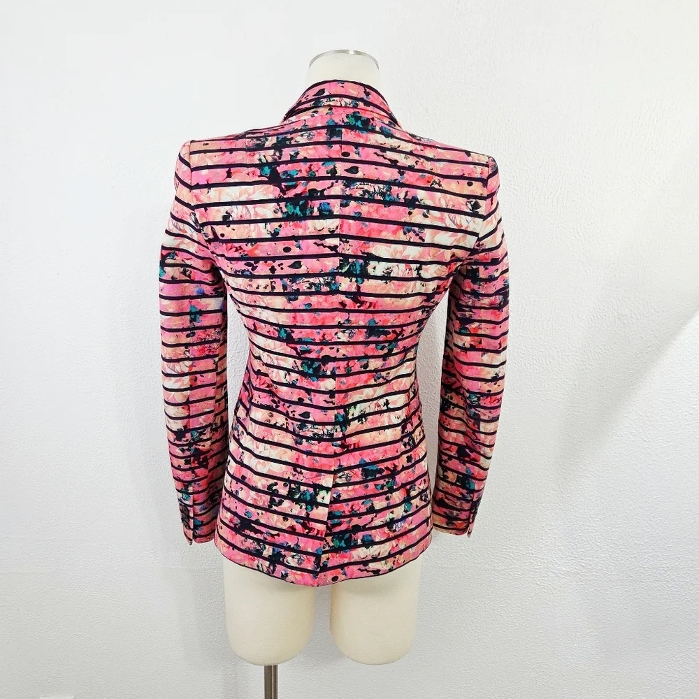 Banana Republic Bella Floral Stripe Blazer Jacket Pink Black Woven Size 2